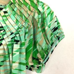 Pleated Shirt Green Black Print Short Sleeve Top